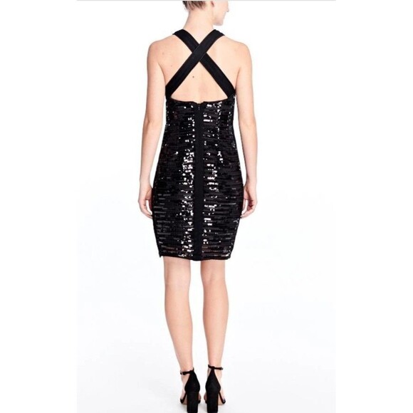 Nanette Lepore Roulette Black Sequin Dress Womens 8 Criss Cross Back Party Event - Picture 3 of 16